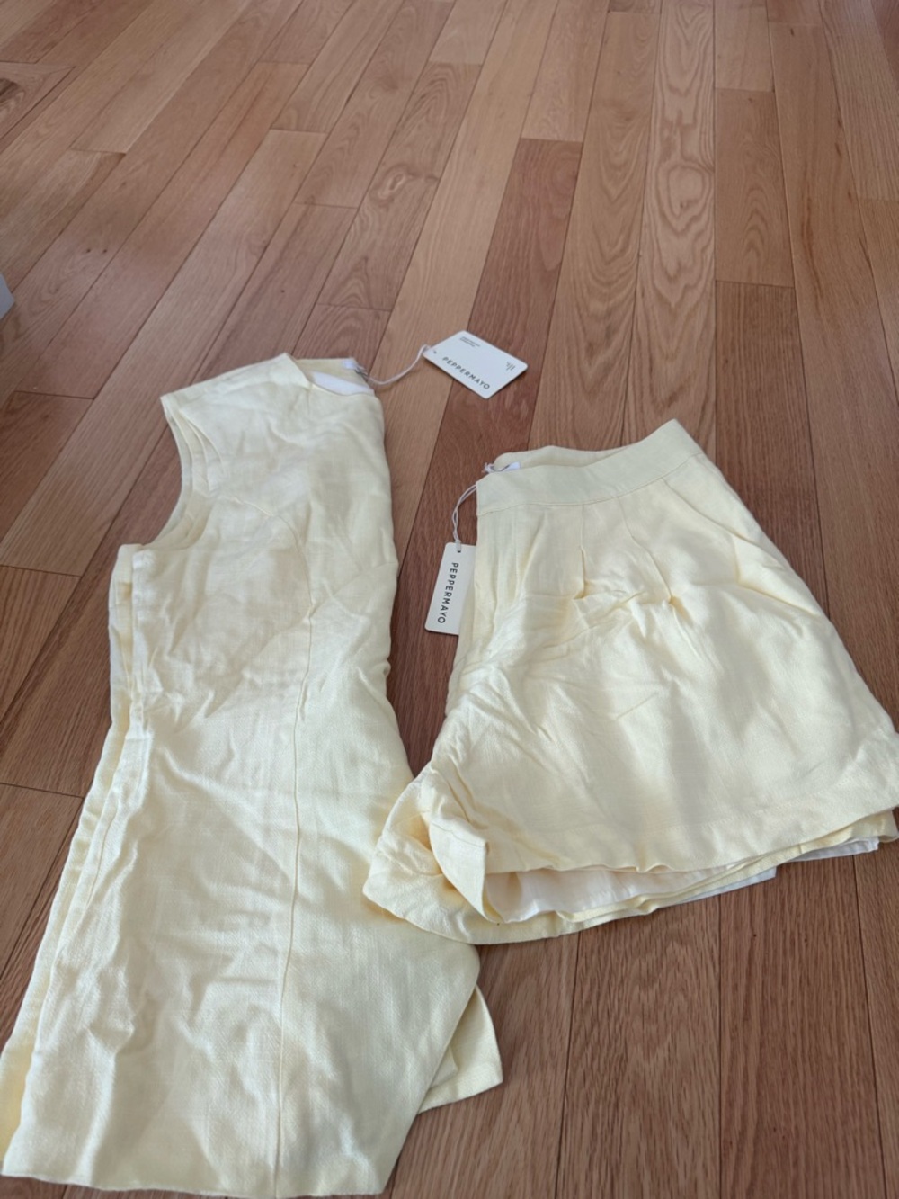 Light Yellow Women's Summer Shorts and Tunic linen set